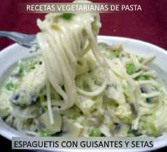 Espaguetis con guisantes y setas